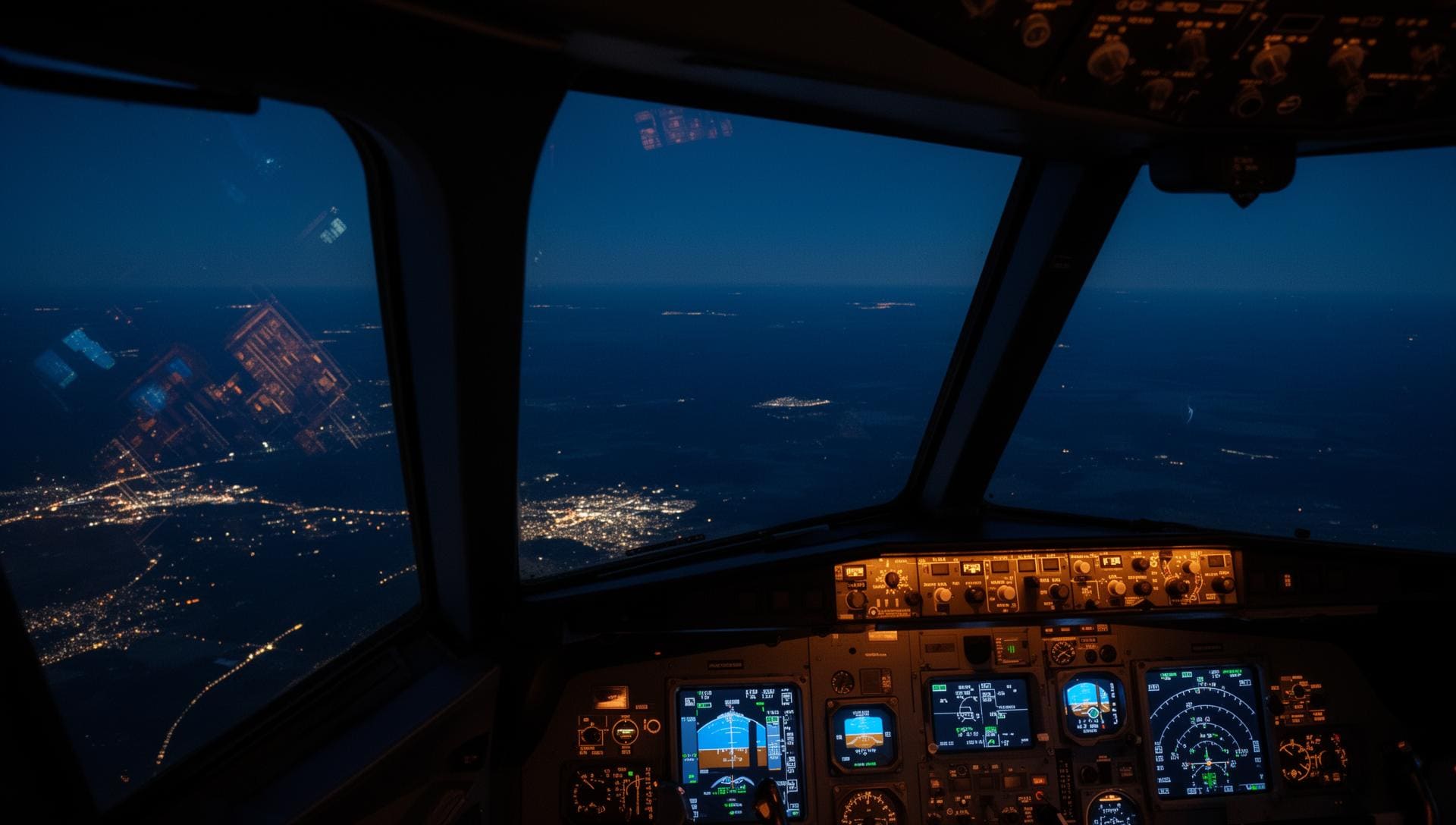 Кабина Boeing 737 NG ночью